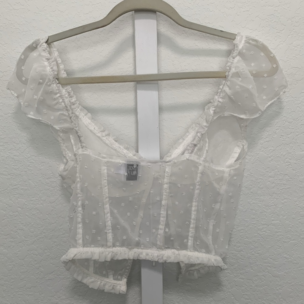 Princess Polly Vaccaro White Swiss Dot Tie Front Cropped Top - Picture 9 of 12